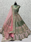 Captivating Green Embroidered Work Velvet Bridal Lehenga Choli - Zeel Clothing