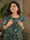 Captivating Green Floral Printed Georgette Casual Wear Dress - Zeel Clothing