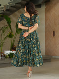 Captivating Green Floral Printed Georgette Casual Wear Dress - Zeel Clothing