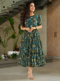 Captivating Green Floral Printed Georgette Casual Wear Dress - Zeel Clothing