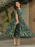 Captivating Green Floral Printed Georgette Casual Wear Dress - Zeel Clothing