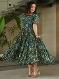 Captivating Green Floral Printed Georgette Casual Wear Dress - Zeel Clothing