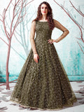 Captivating Green Foil Work Net Reception Wear Gown - Zeel Clothing