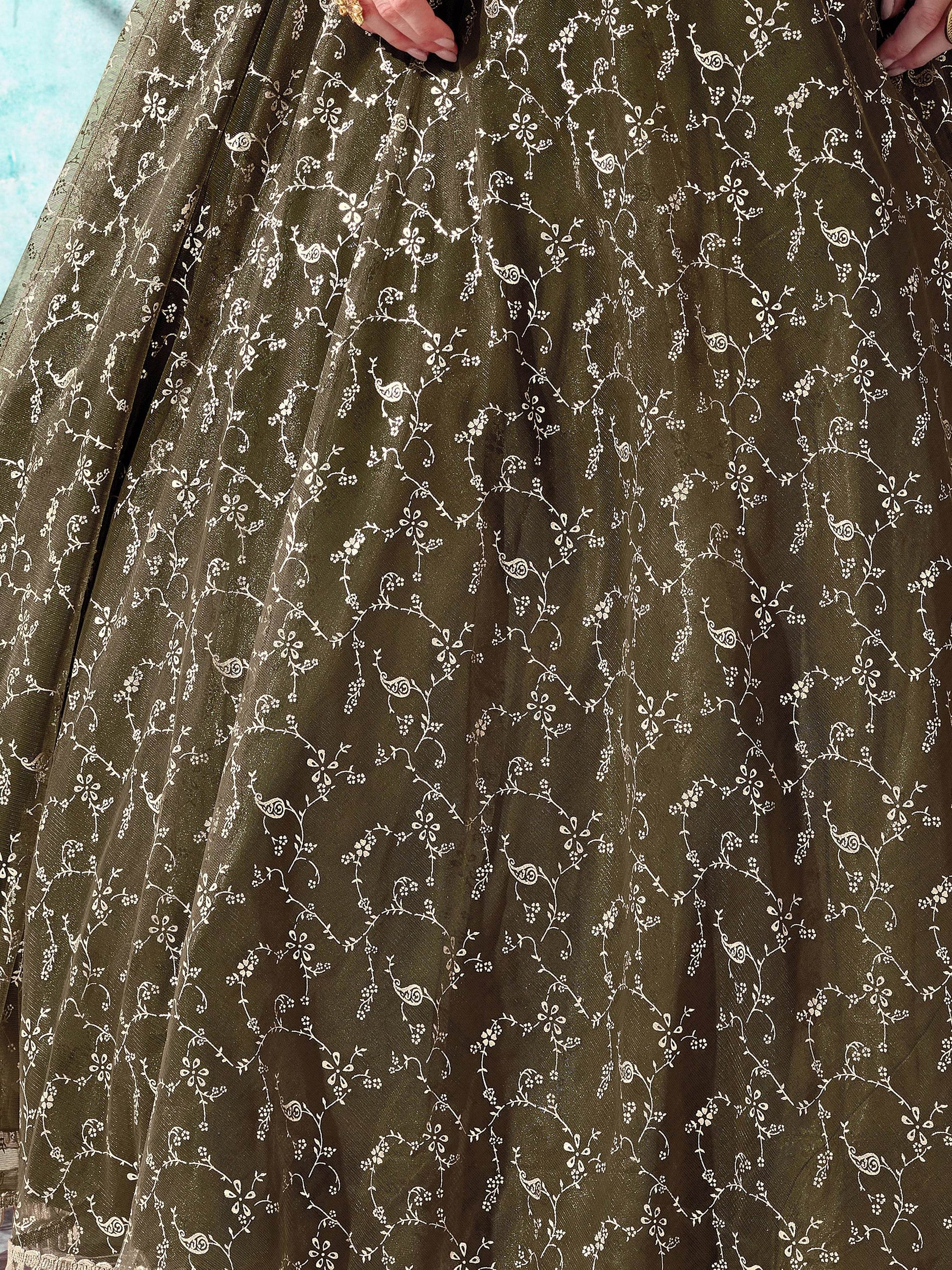 Captivating Green Foil Work Net Reception Wear Gown - Zeel Clothing