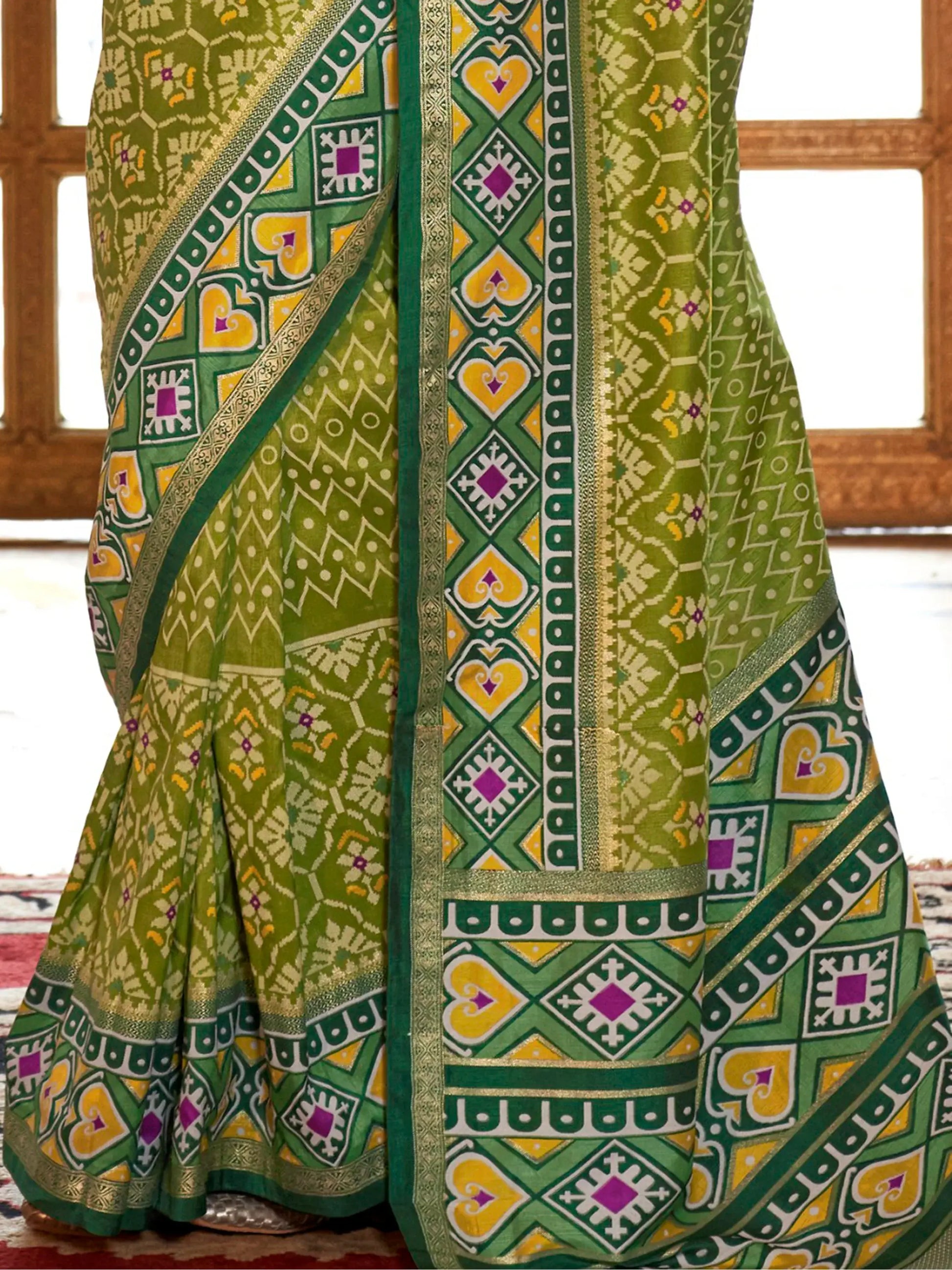 Captivating Green Patola Printed Silk Traditional Saree With Blouse - Zeel Clothing