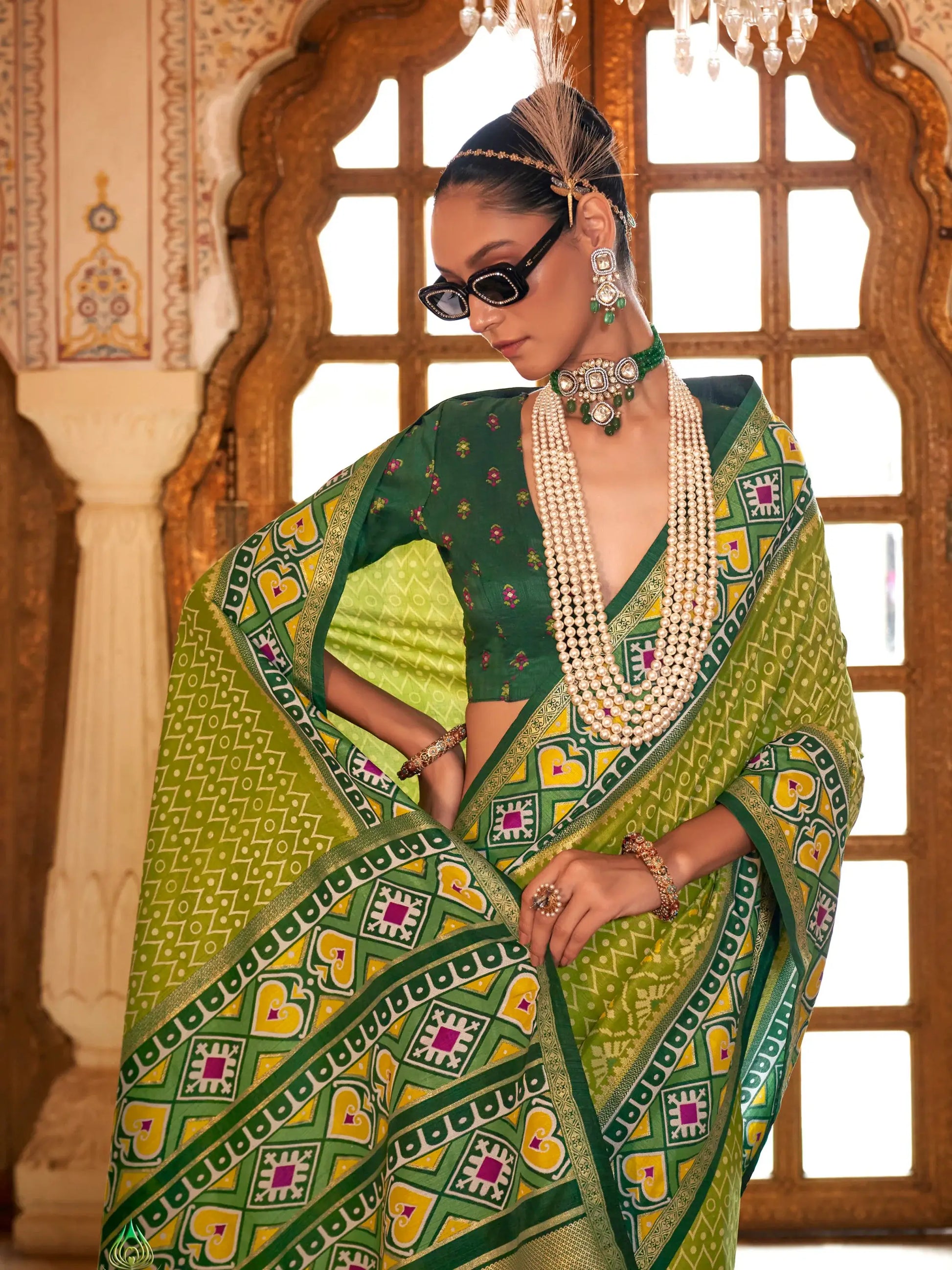 Captivating Green Patola Printed Silk Traditional Saree With Blouse - Zeel Clothing