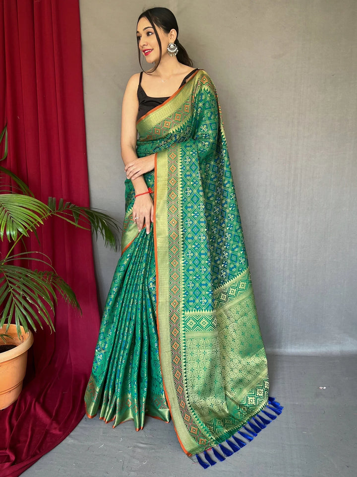 Captivating Green Patola Printed Silk Wedding Wear Saree - Zeel Clothing