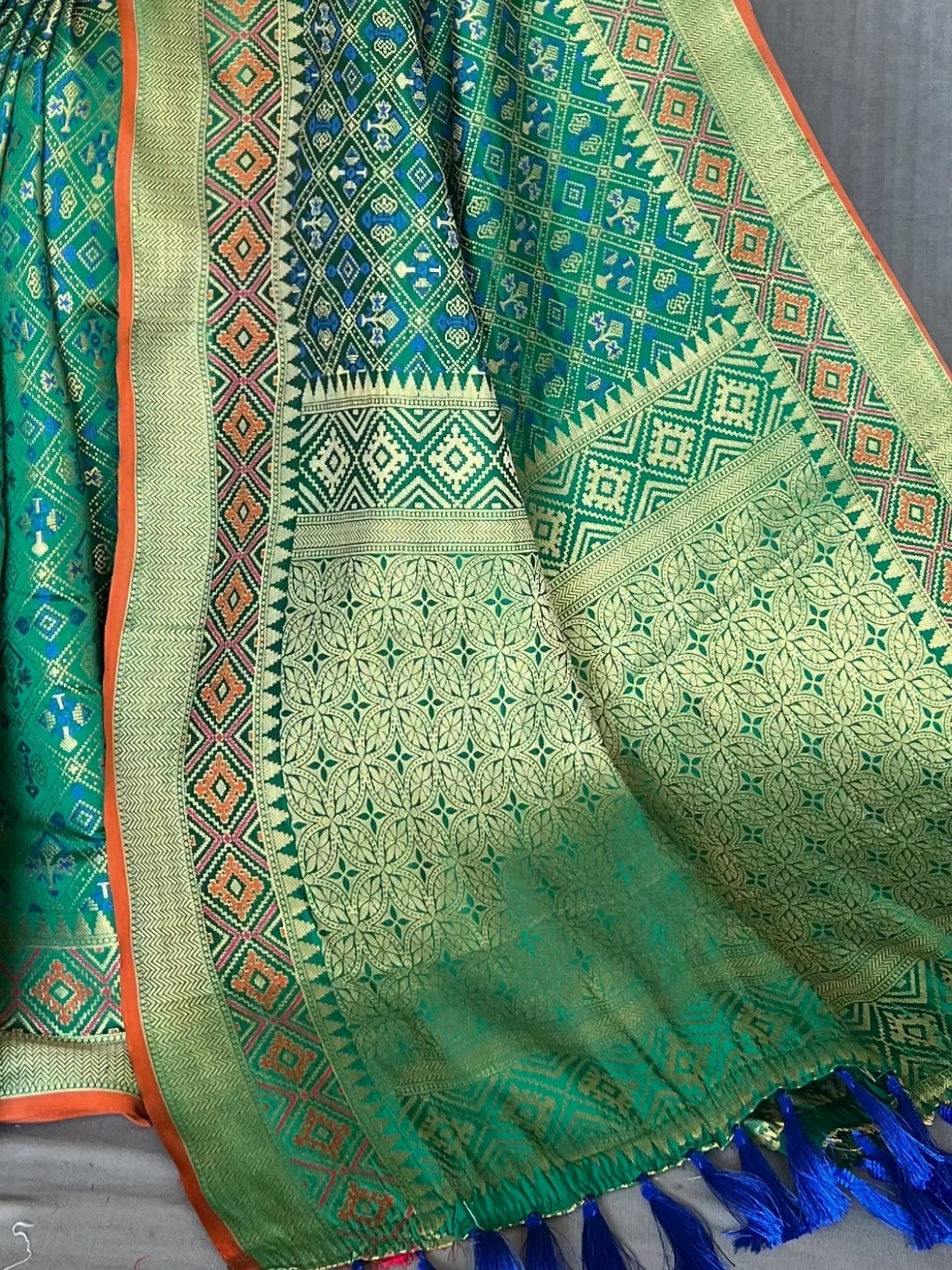 Captivating Green Patola Printed Silk Wedding Wear Saree - Zeel Clothing