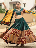 Captivating Green Printed Cotton Navratri Lehenga Choli With Dupatta - Zeel Clothing