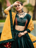 Captivating Green Printed Cotton Navratri Lehenga Choli With Dupatta - Zeel Clothing