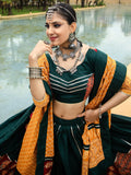 Captivating Green Printed Cotton Navratri Lehenga Choli With Dupatta - Zeel Clothing