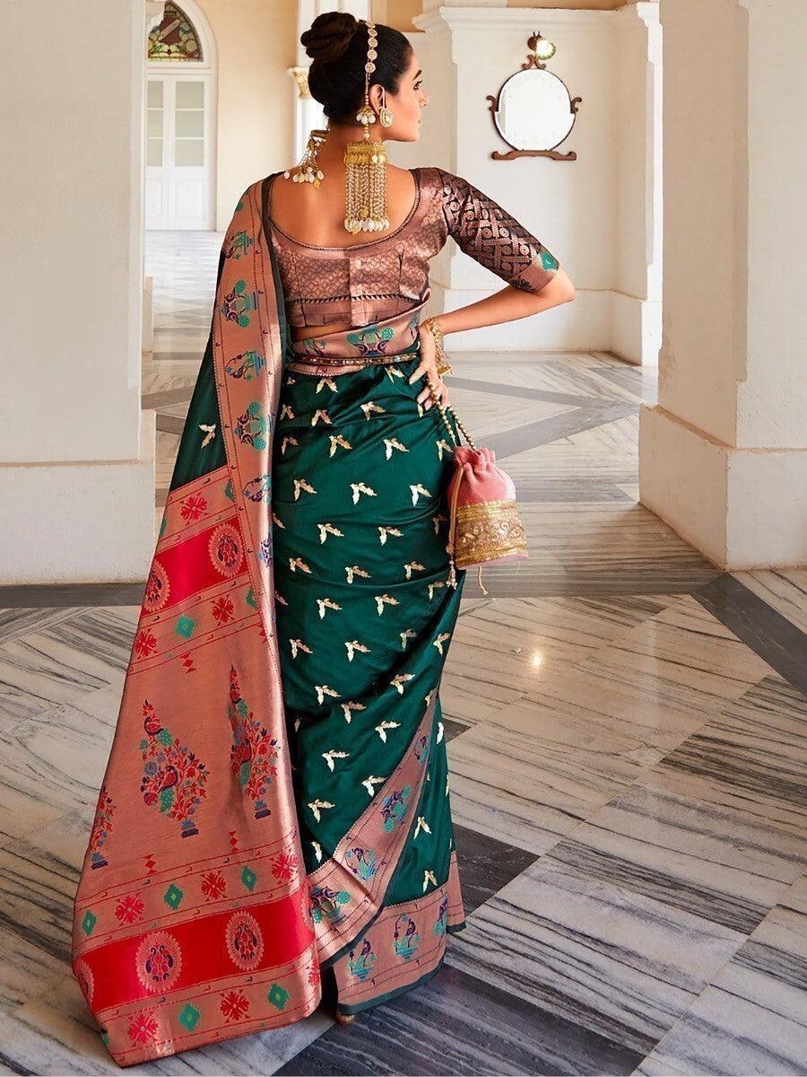 Captivating Green Silk Zari Weaving Mehendi Wear Saree With Blouse