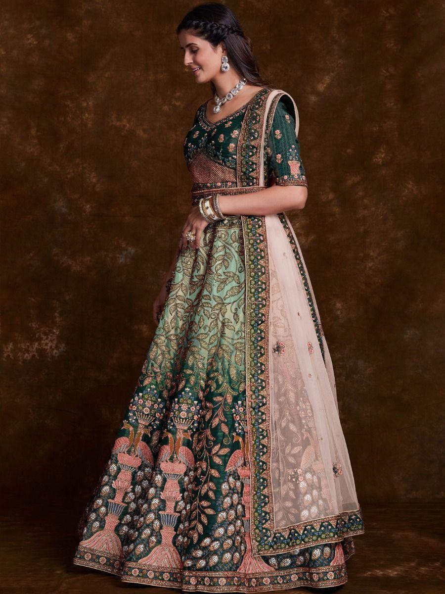 Captivating Green Thread Embroidered Art Silk Lehenga Choli