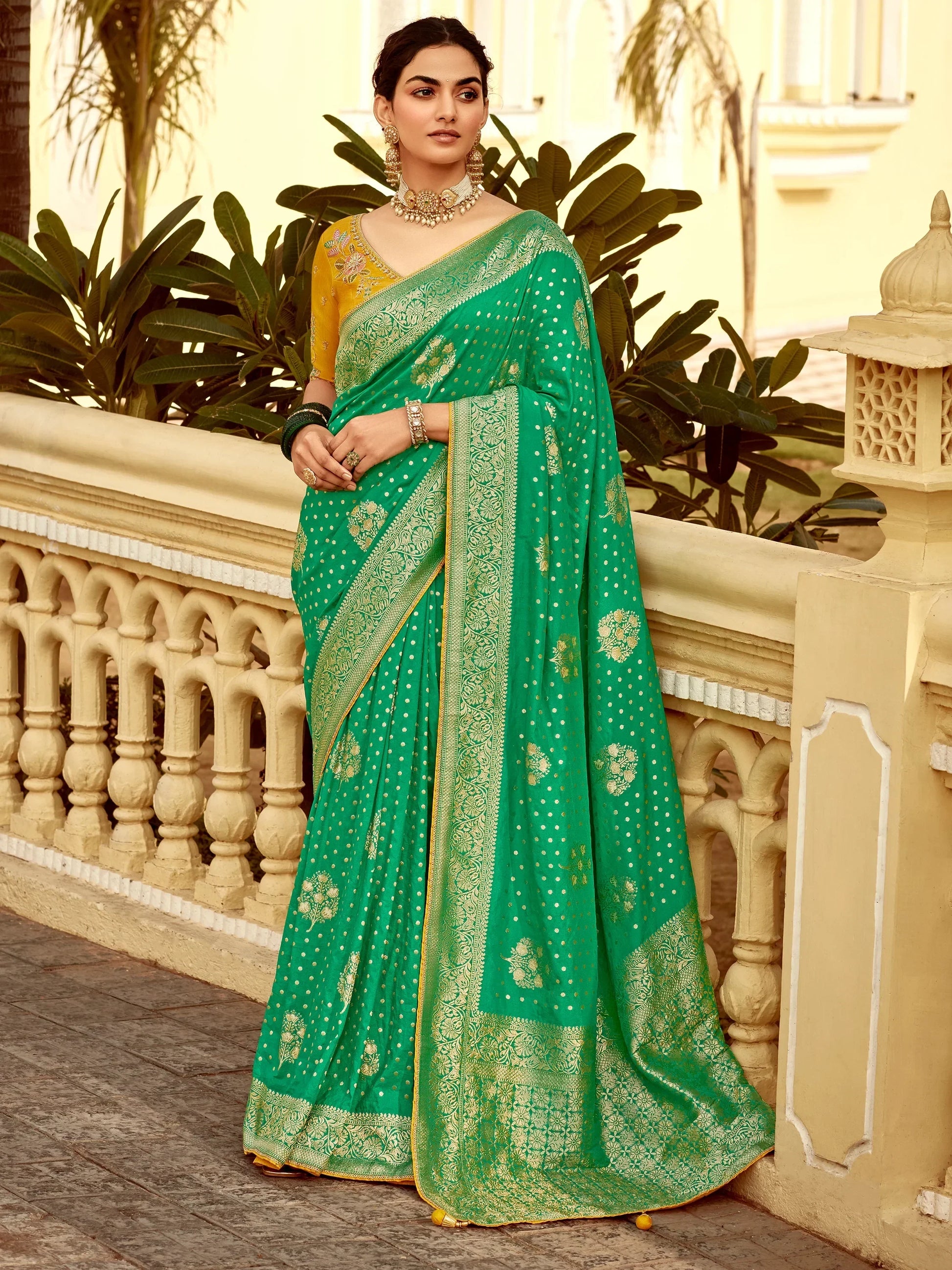 Captivating Green Zari Weaving Dola Silk Festive Wear Saree - Zeel Clothing