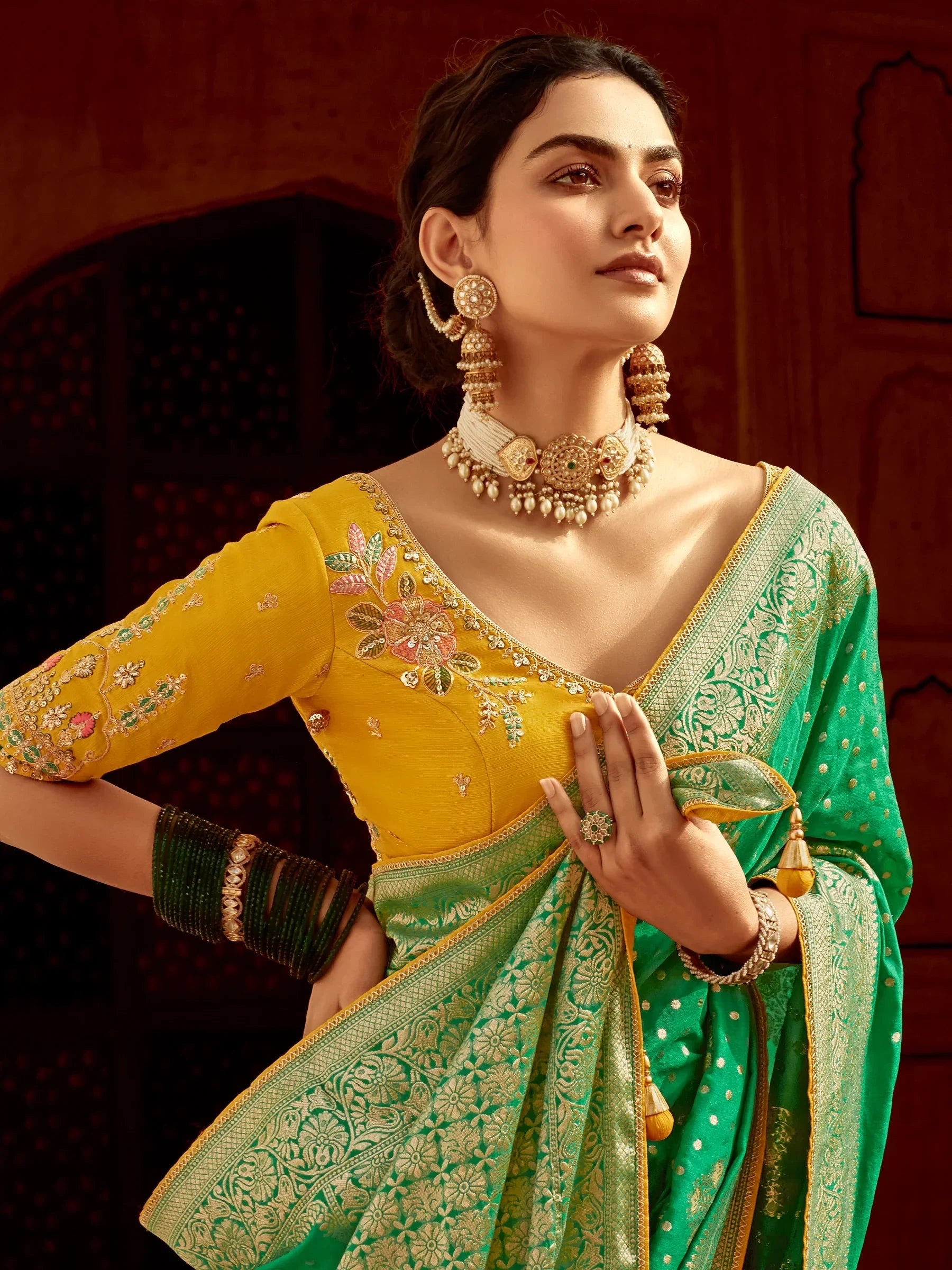 Captivating Green Zari Weaving Dola Silk Festive Wear Saree - Zeel Clothing