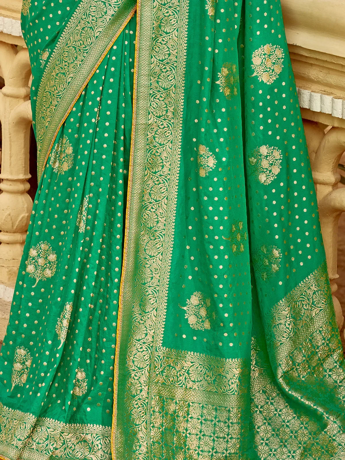 Captivating Green Zari Weaving Dola Silk Festive Wear Saree - Zeel Clothing