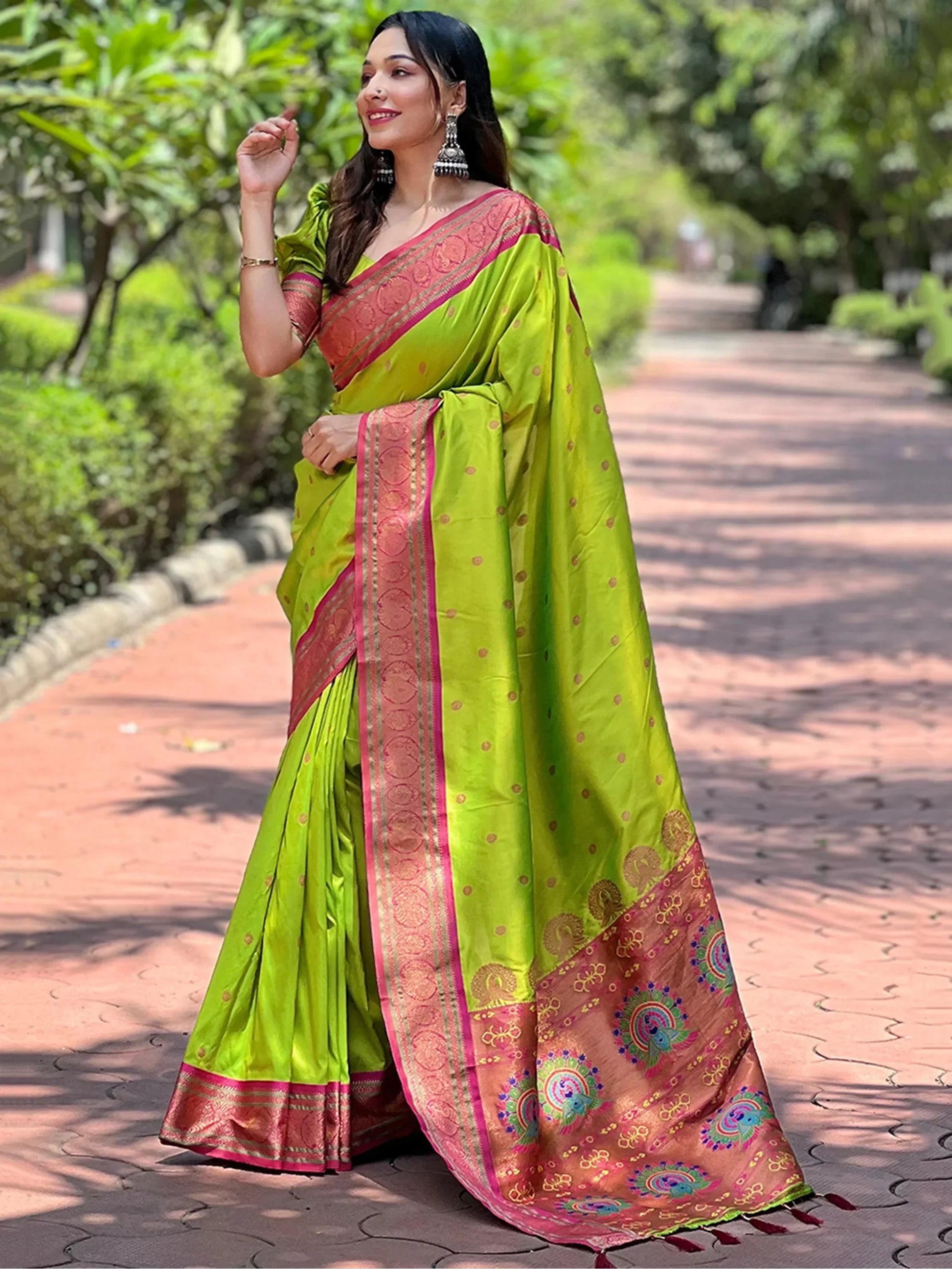 Captivating Green Zari Weaving Paithani Silk Saree With Blouse - Zeel Clothing