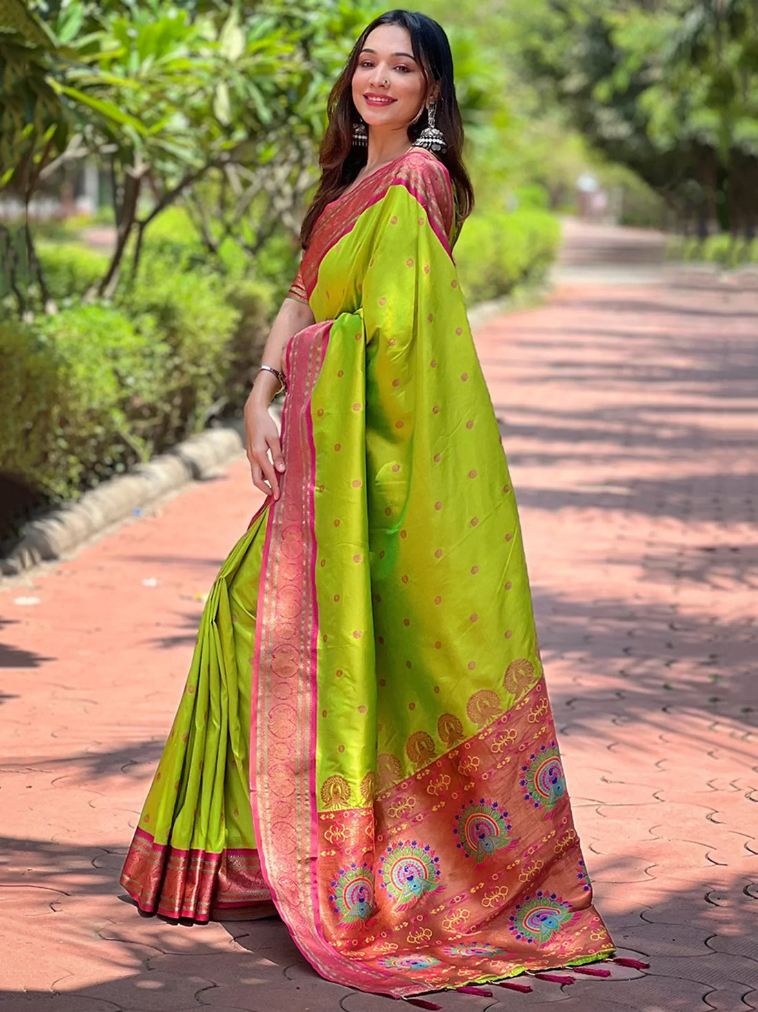 Captivating Green Zari Weaving Paithani Silk Saree With Blouse - Zeel Clothing