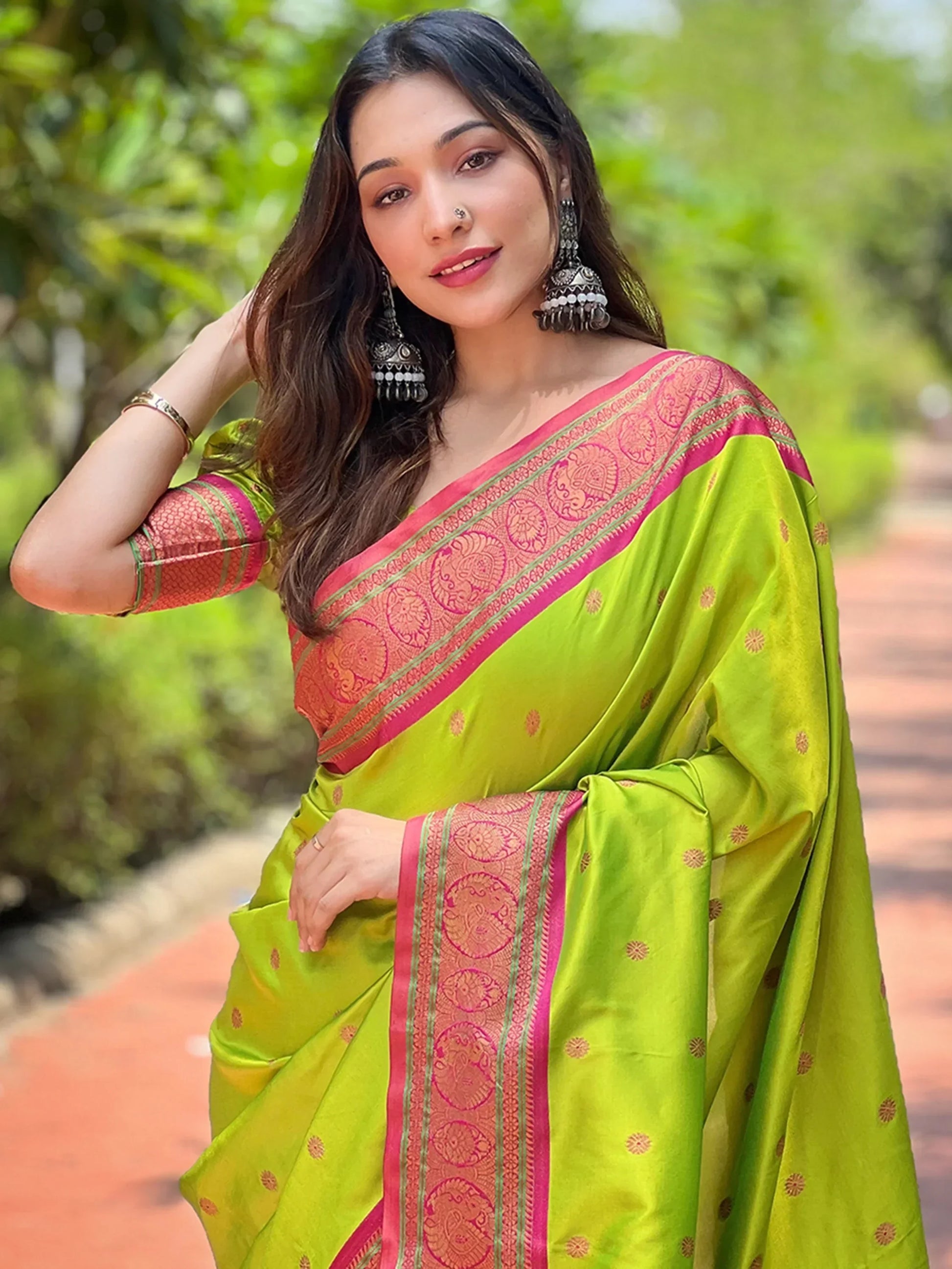 Captivating Green Zari Weaving Paithani Silk Saree With Blouse - Zeel Clothing