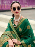 Captivating Green Zari Weaving Satin Mehendi Wear Saree With Blouse - Zeel Clothing