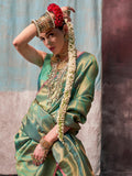 Captivating Green Zari Weaving Silk Traditional Saree With Blouse