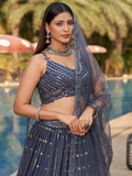 Captivating Grey Sequins Georgette Designer Lehenga Choli - Zeel Clothing