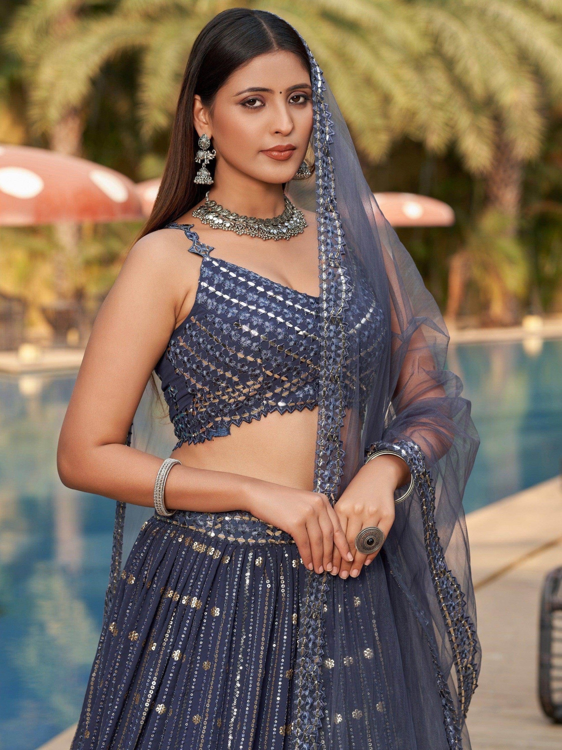 Captivating Grey Sequins Georgette Designer Lehenga Choli - Zeel Clothing