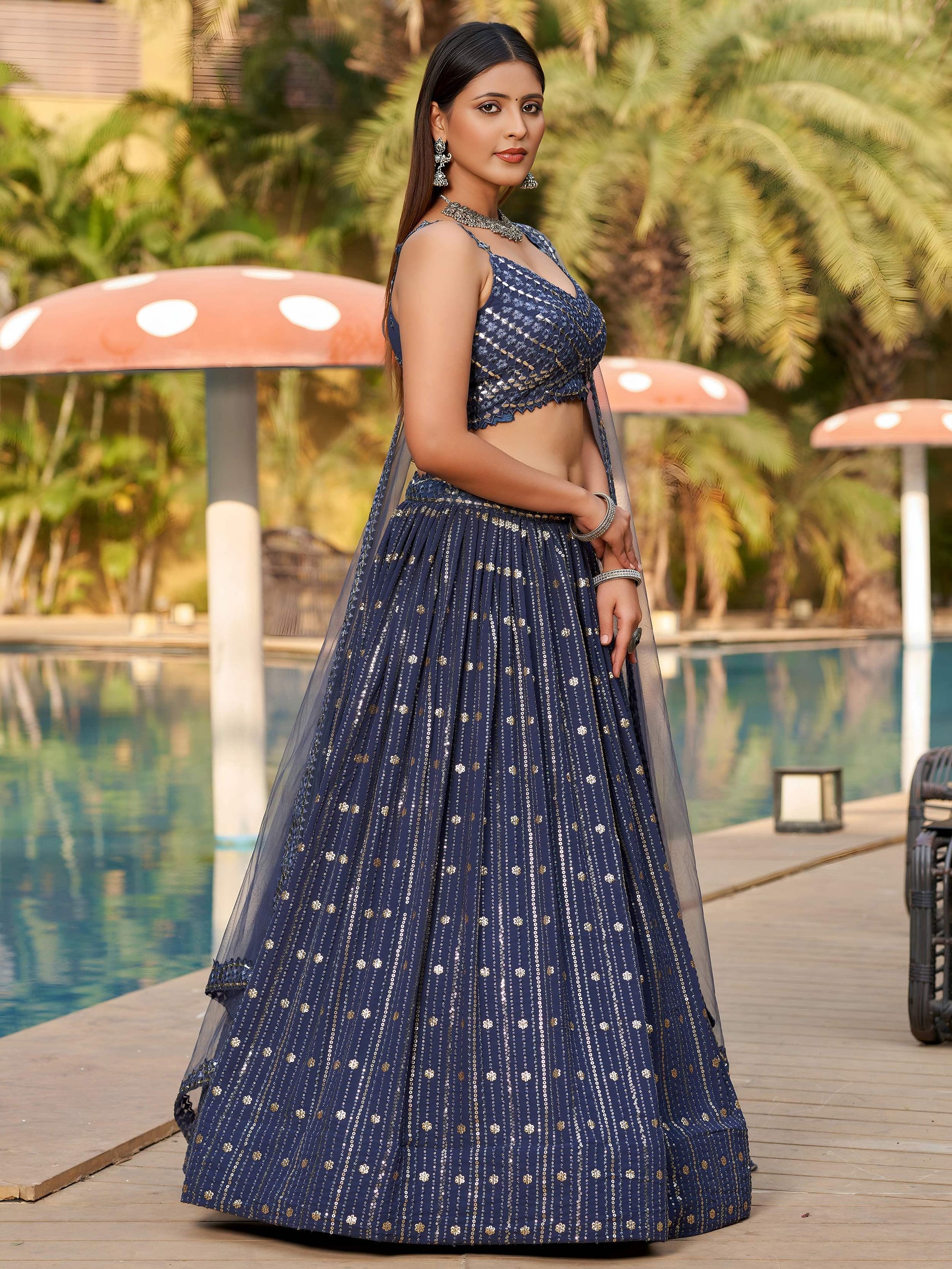 Captivating Grey Sequins Georgette Designer Lehenga Choli