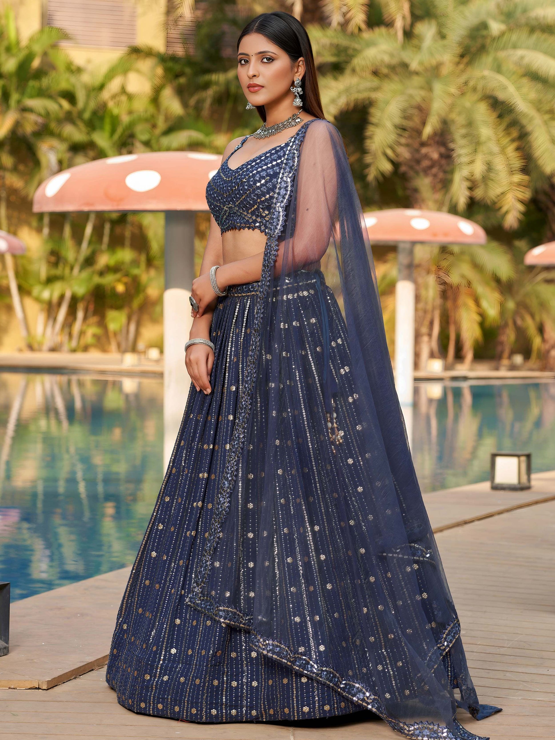Captivating Grey Sequins Georgette Designer Lehenga Choli