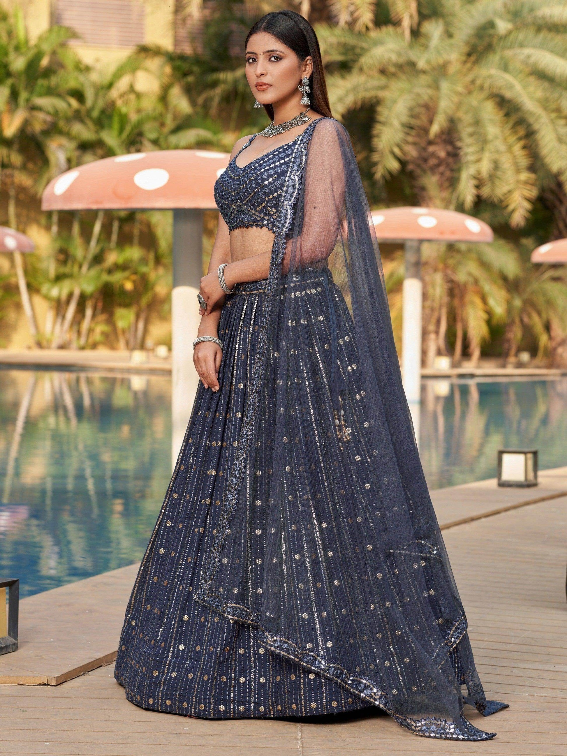 Captivating Grey Sequins Georgette Designer Lehenga Choli - Zeel Clothing