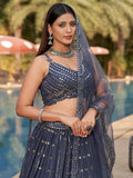 Captivating Grey Sequins Georgette Designer Lehenga Choli
