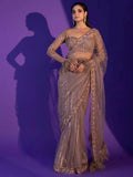 Captivating Grey Sequins Net Designer Saree With Blouse - Zeel Clothing