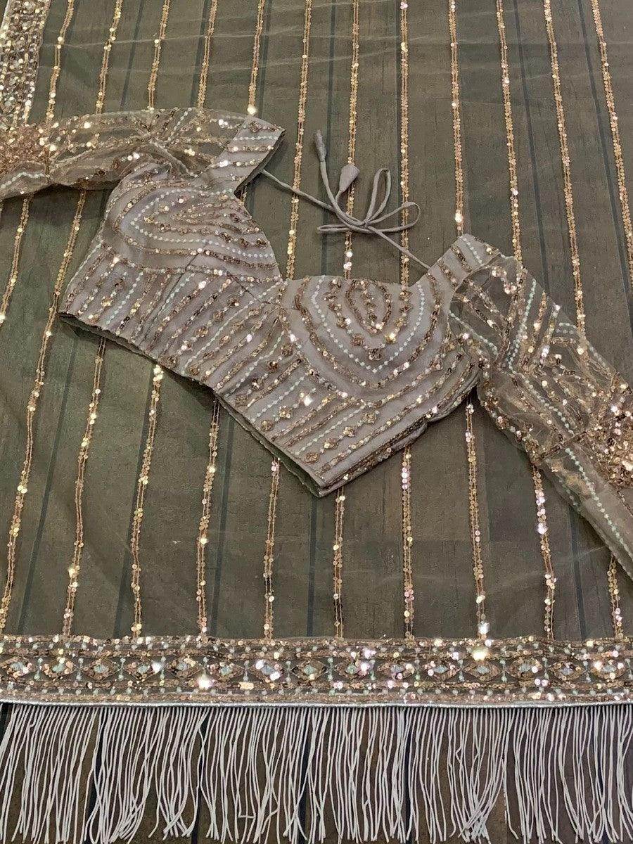 Captivating Grey Sequins Net Designer Saree With Blouse - Zeel Clothing