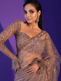 Captivating Grey Sequins Net Designer Saree With Blouse - Zeel Clothing