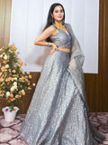 Captivating Grey Sequins Silk Party Wear Lehenga Choli With Dupatta - Zeel Clothing