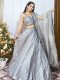 Captivating Grey Sequins Silk Party Wear Lehenga Choli With Dupatta - Zeel Clothing