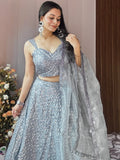 Captivating Grey Sequins Silk Party Wear Lehenga Choli With Dupatta - Zeel Clothing