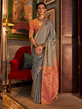 Captivating Grey Weaving Tussar Silk Event Wear Saree With Blouse - Zeel Clothing