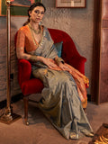 Captivating Grey Weaving Tussar Silk Event Wear Saree With Blouse - Zeel Clothing