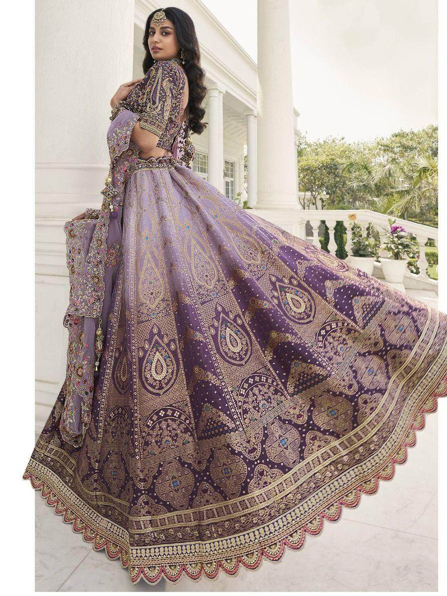 Captivating Lavender Embroidered Silk Wedding Wear Lehenga Choli - Zeel Clothing