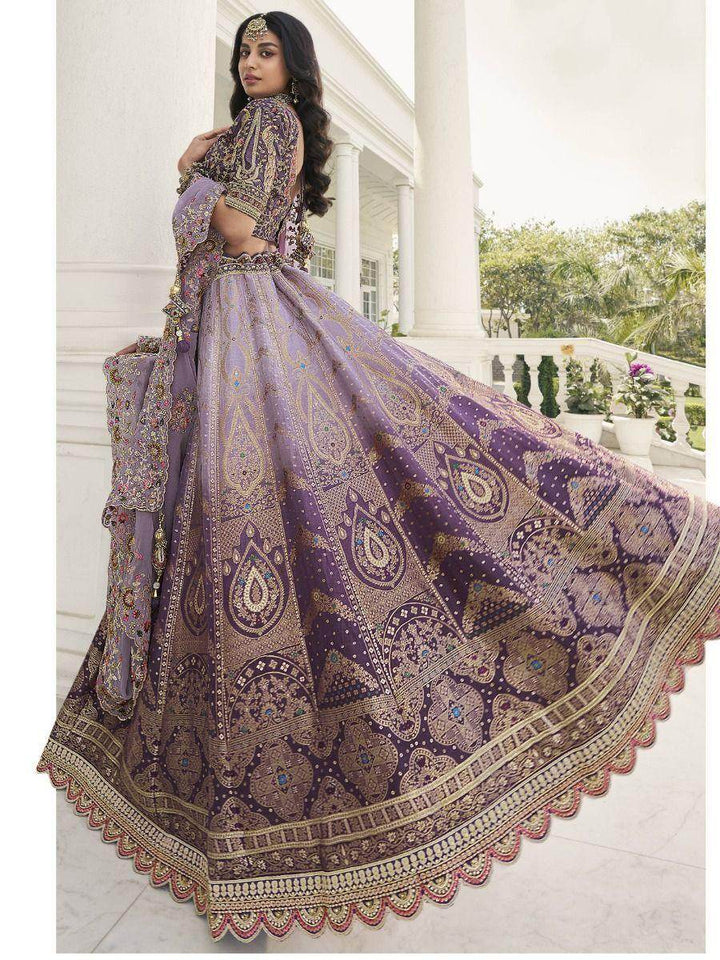 Captivating Lavender Embroidered Silk Wedding Wear Lehenga Choli - Zeel Clothing