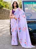 Captivating Lavender Floral Printed Crepe Casual Wear Saree With Blouse - Zeel Clothing