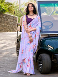 Captivating Lavender Floral Printed Crepe Casual Wear Saree With Blouse - Zeel Clothing