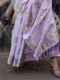 Captivating Lavender Floral Printed Silk Sangeet Wear Saree - Zeel Clothing