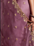 Captivating Lavender Khatli Work Organza Wedding Wear Saree With Blouse - Zeel Clothing