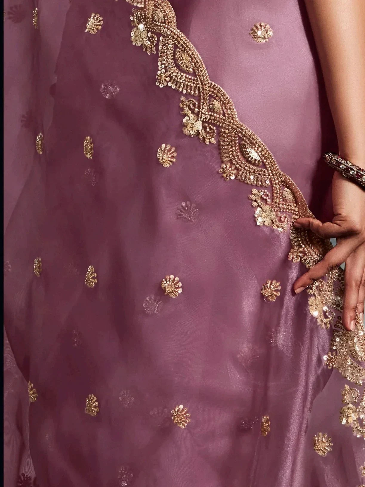 Captivating Lavender Khatli Work Organza Wedding Wear Saree With Blouse - Zeel Clothing