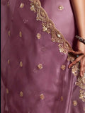 Captivating Lavender Khatli Work Organza Wedding Wear Saree With Blouse - Zeel Clothing