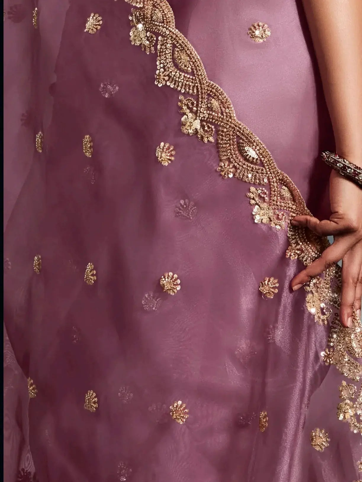 Captivating Lavender Khatli Work Organza Wedding Wear Saree With Blouse - Zeel Clothing