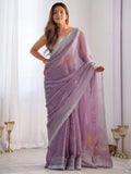 Captivating Lavender Swarovski Work Organza Party Wear Saree - Zeel Clothing