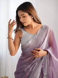 Captivating Lavender Swarovski Work Organza Party Wear Saree - Zeel Clothing